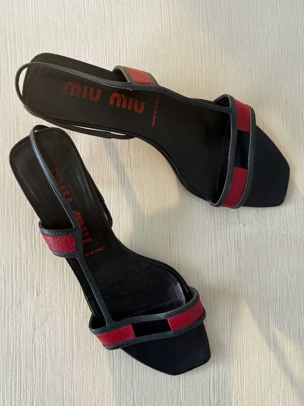 Vintage Miu Miu Navy Red Leather Slingback Heels 38.5 - Picture 4 of 8